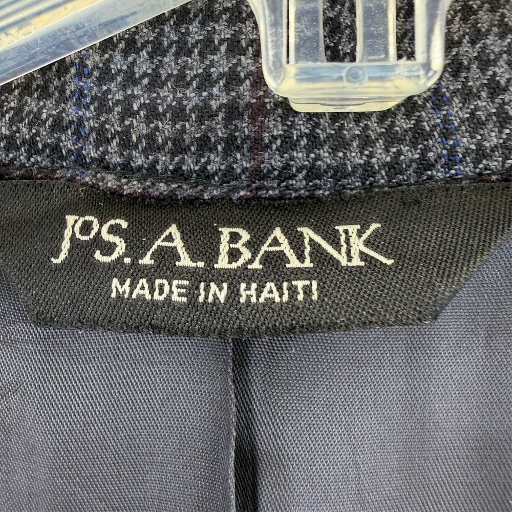 Jos A Bank Traveler Tailored Fit Sport Coat Blazer Men 48R Wool Houndstooth Gray - Picture 5 of 16